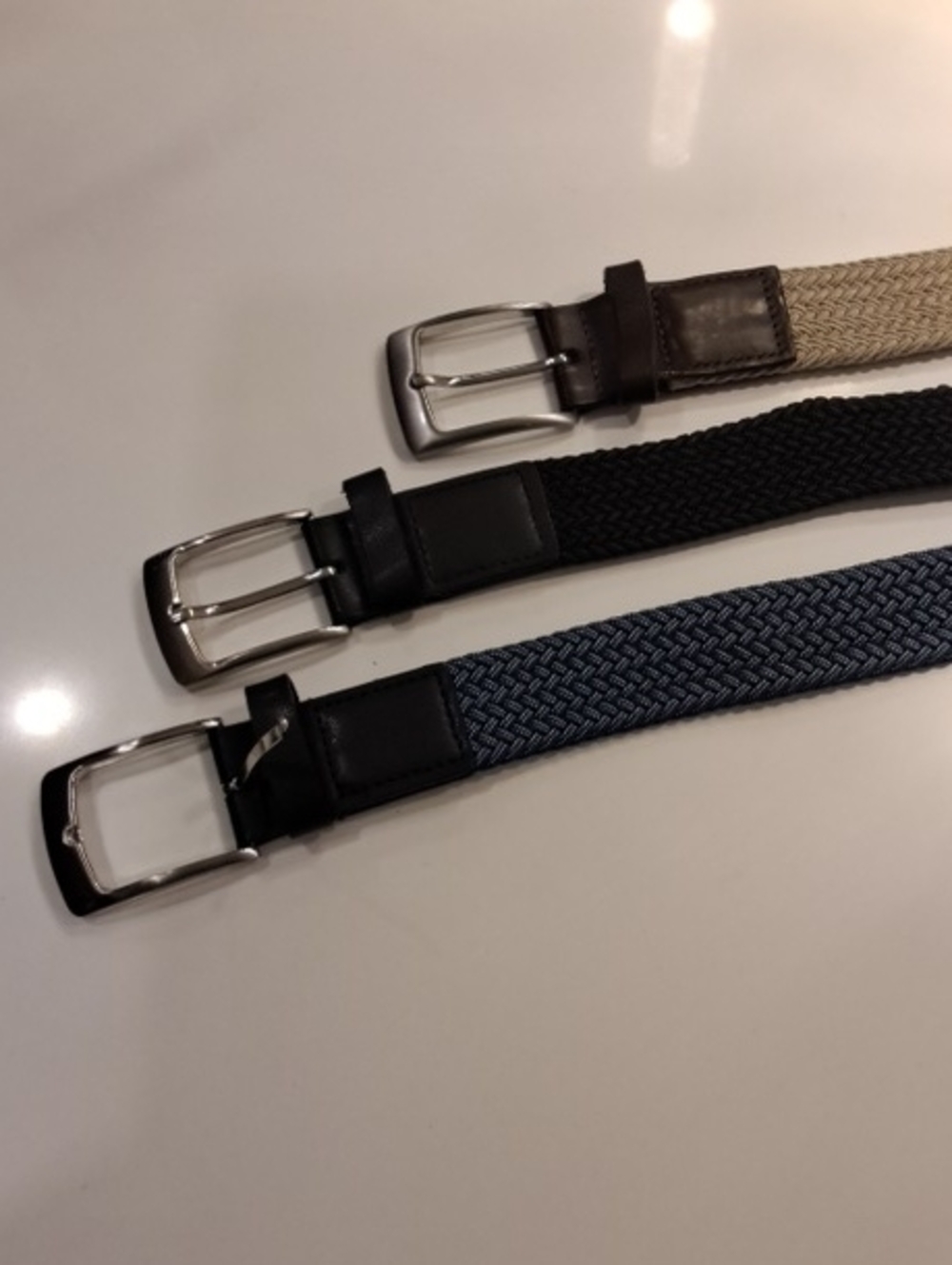 Braided Elastic Stretch Belt - All 3 Black, Navy, and Tan